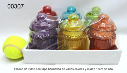 Imagen de FRASCO DE VIDRIO  COLORES VARIOS CON TAPA HERMETICA  13 CM ALTO 4.24